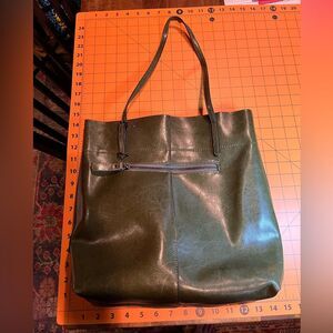 Olive Green Faux-leather Tote Bag